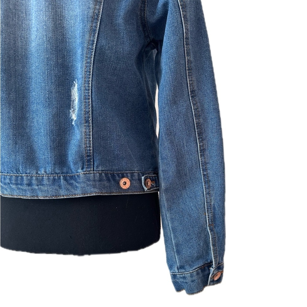 Ci Sono Medium Wash Distressed Denim Jacket Rose Gold Buttons size L - Picture 4 of 11